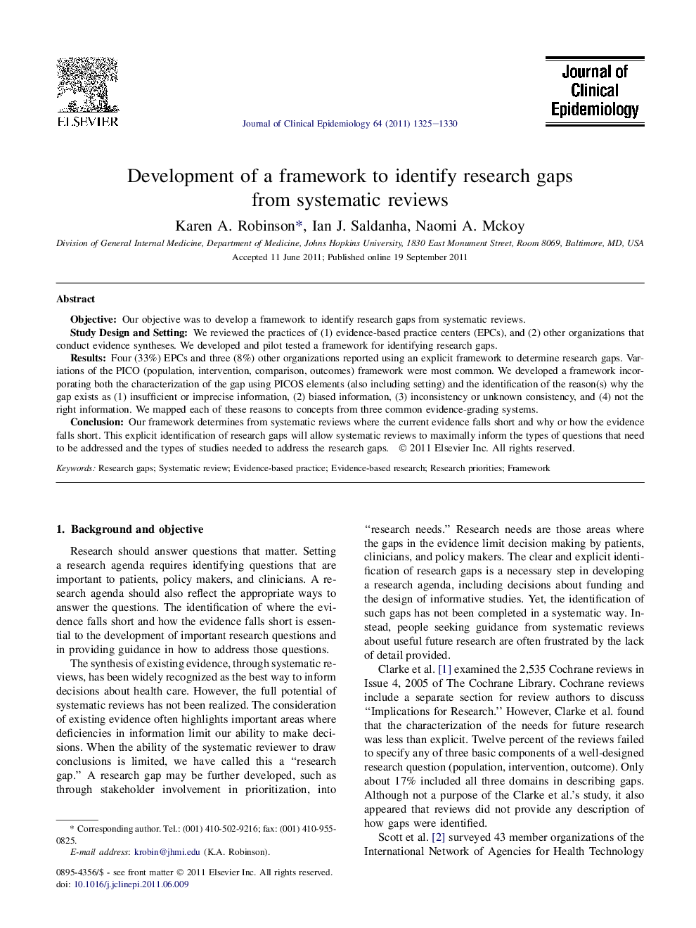 Development of a framework to identify research gaps from systematic reviews