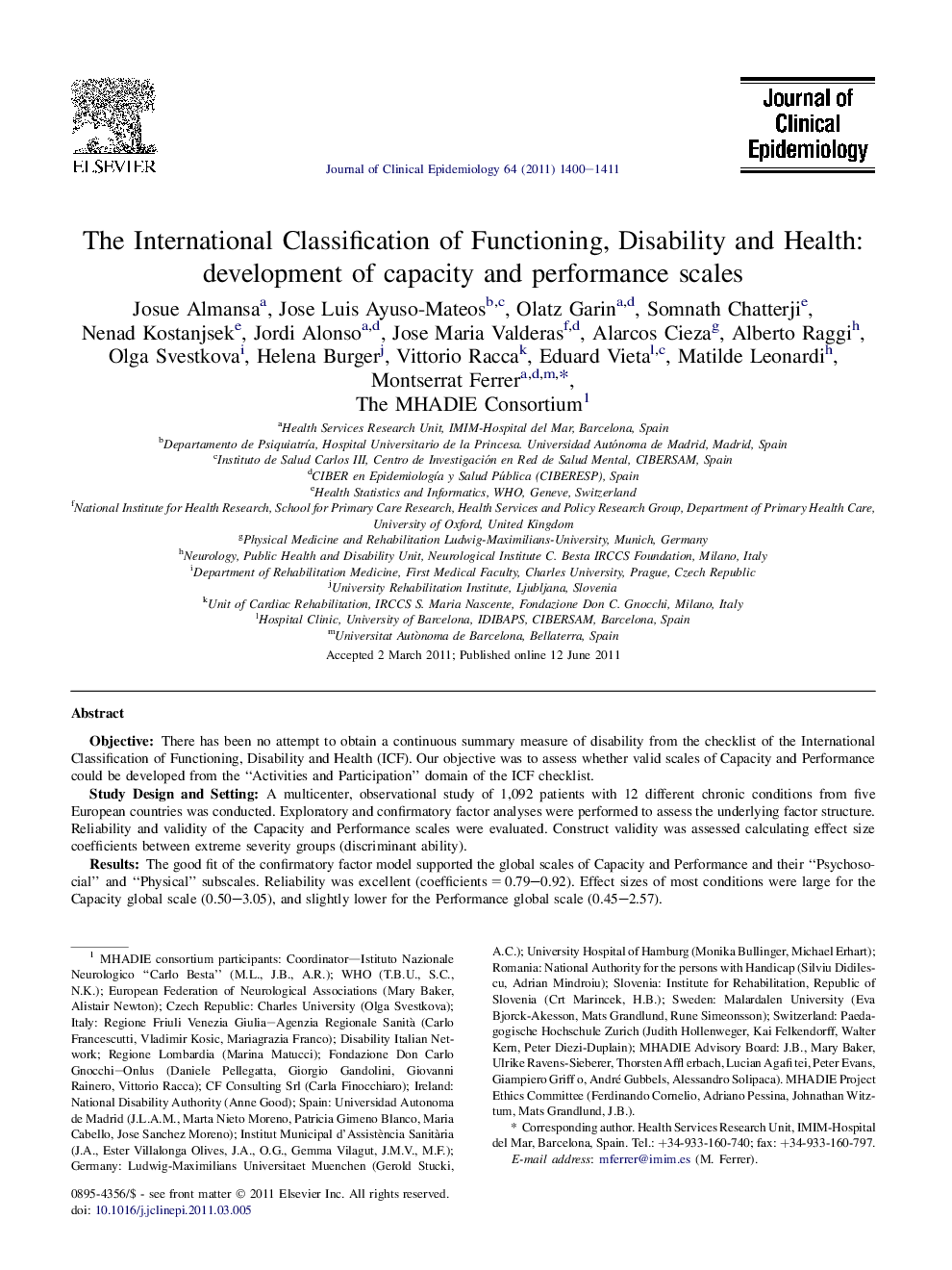 The International Classification of Functioning, Disability and Health: development of capacity and performance scales