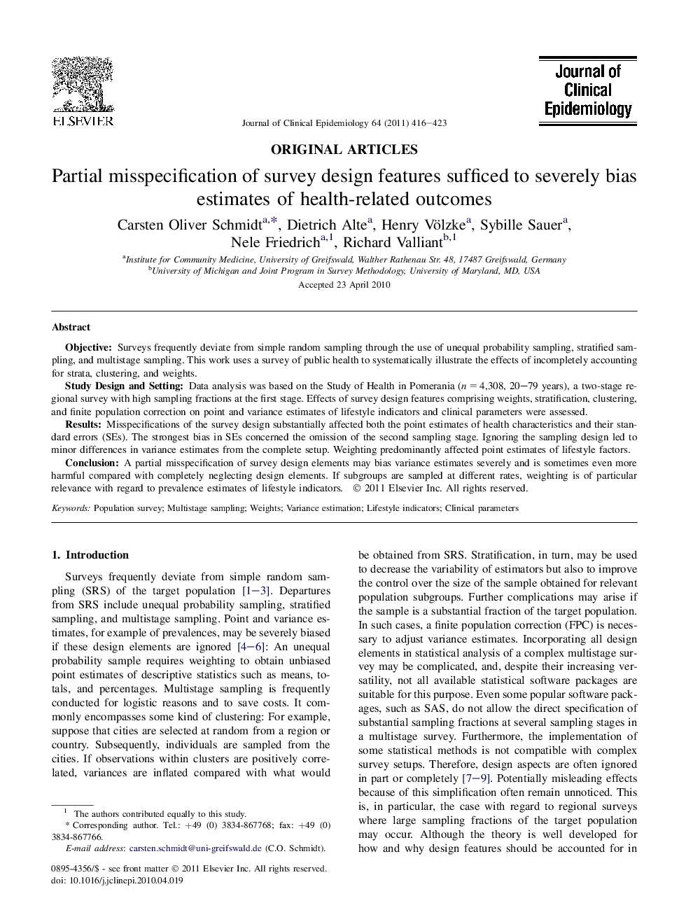 Partial misspecification of survey design features sufficed to severely bias estimates of health-related outcomes