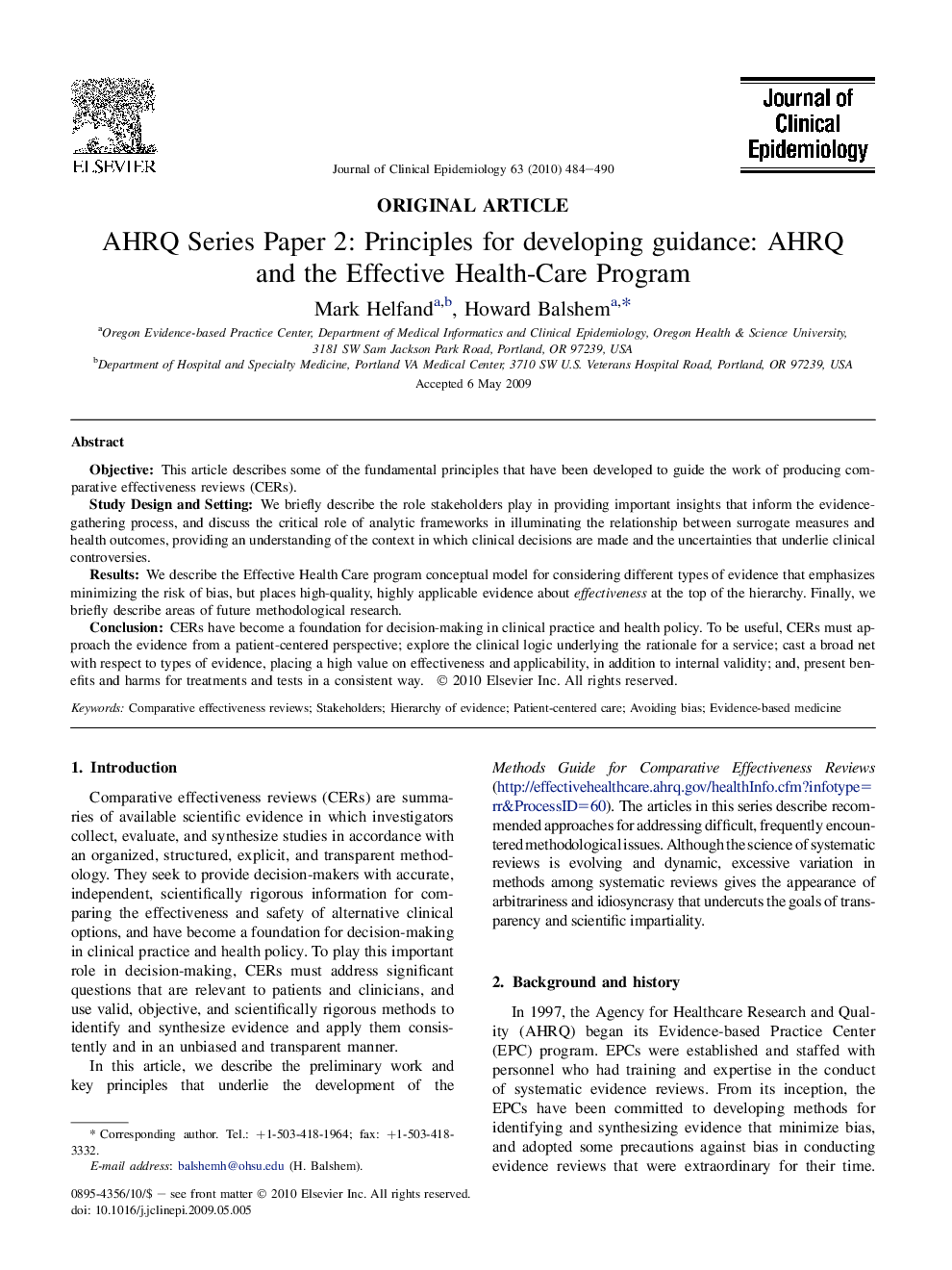 AHRQ Series Paper 2: Principles for developing guidance: AHRQ and the Effective Health-Care Program