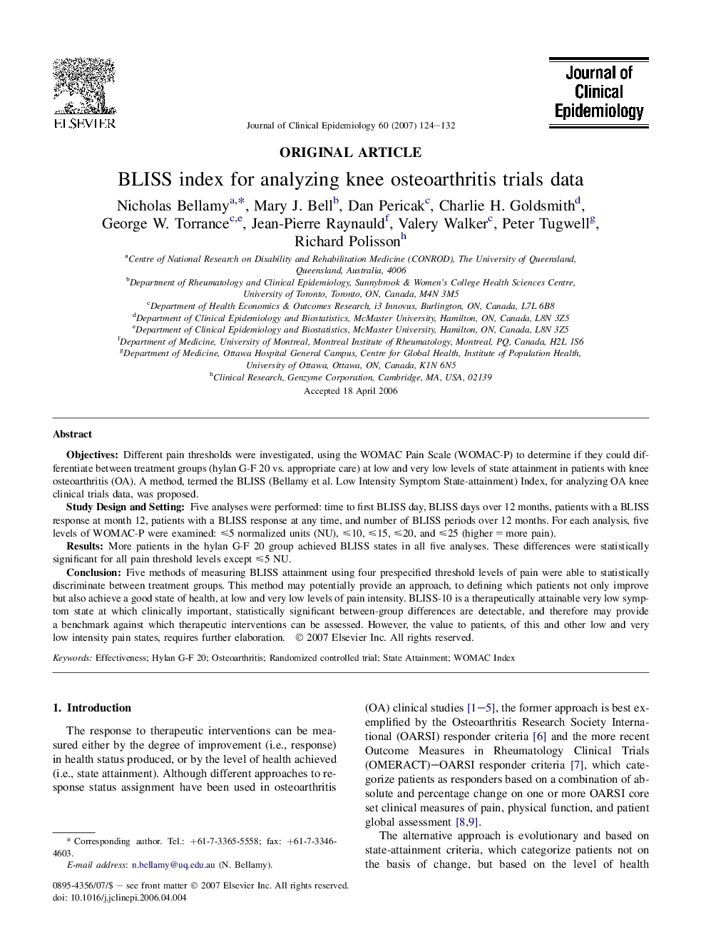 BLISS index for analyzing knee osteoarthritis trials data