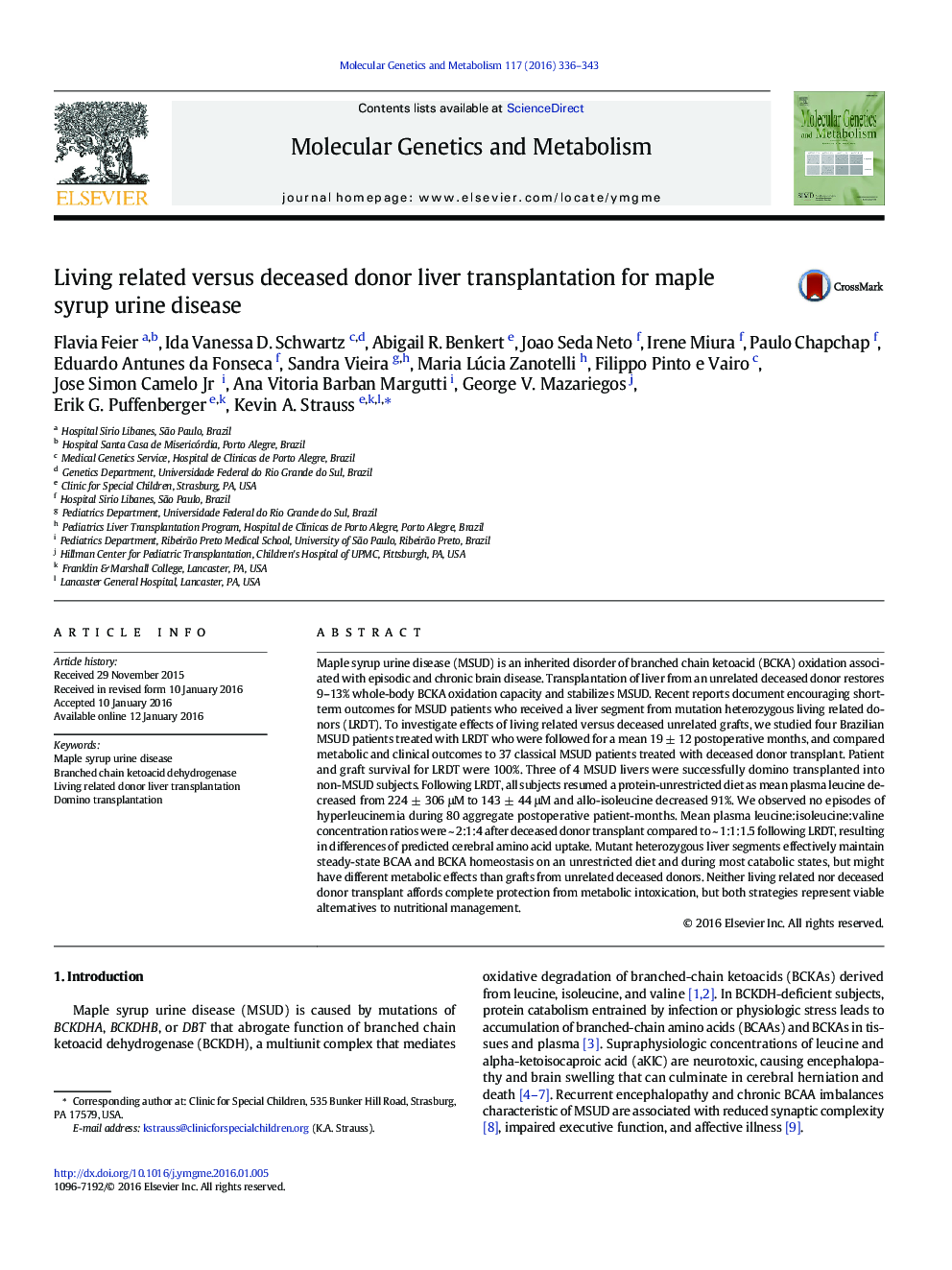 Living related versus deceased donor liver transplantation for maple syrup urine disease