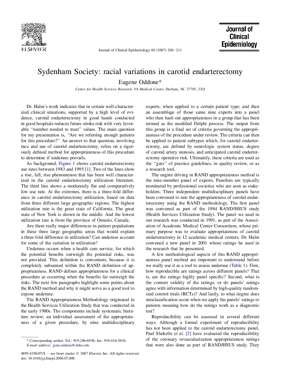 عکس صفحه اول مقاله: Sydenham Society: racial variations in carotid endarterectomy Sydenham Society: racial variations in carotid endarterectomy