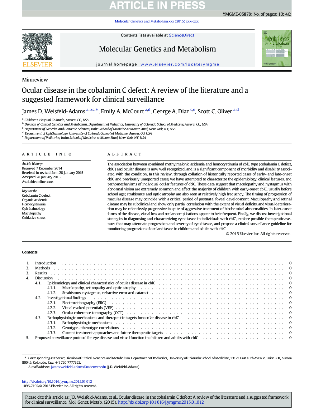 Ocular disease in the cobalamin C defect: A review of the literature and a suggested framework for clinical surveillance