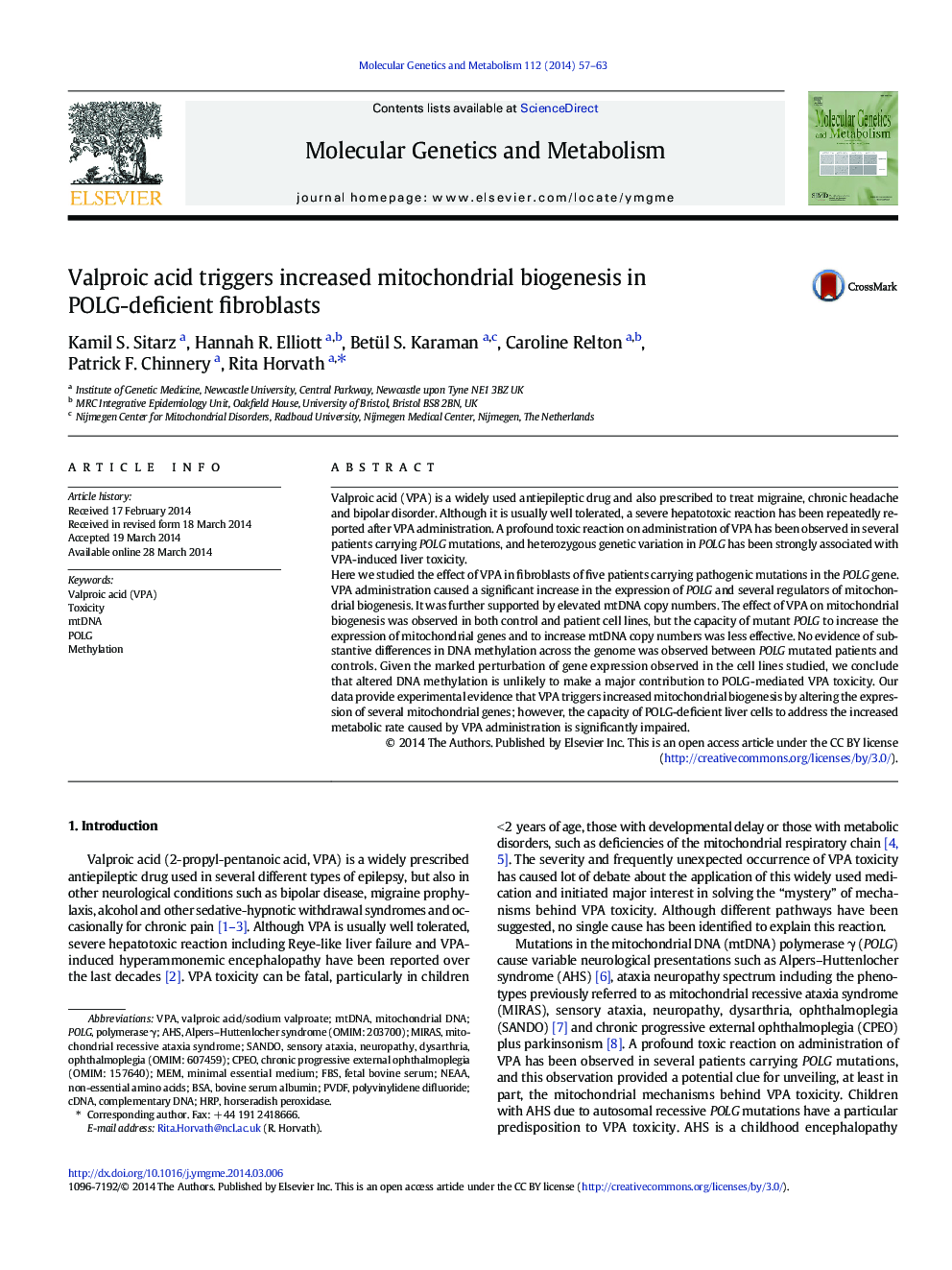 Valproic acid triggers increased mitochondrial biogenesis in POLG-deficient fibroblasts