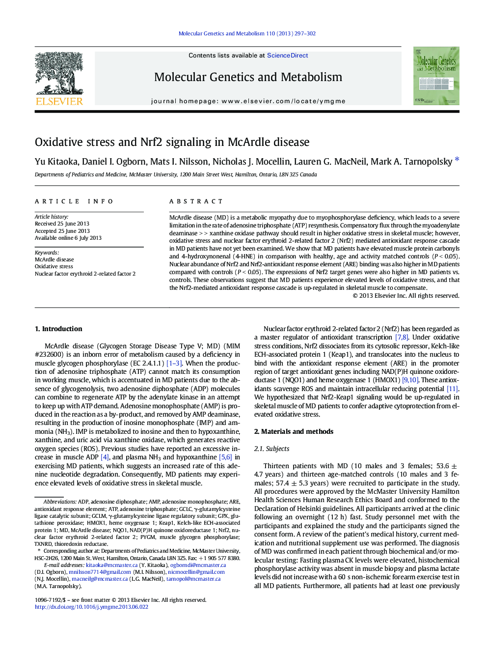 Oxidative stress and Nrf2 signaling in McArdle disease