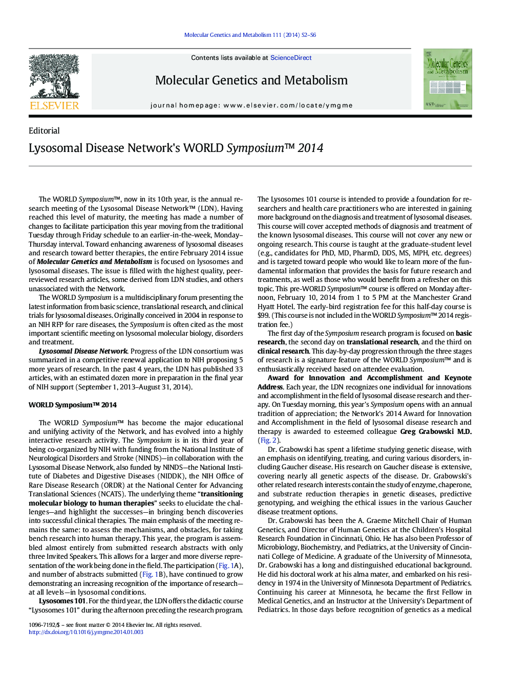 Lysosomal Disease Network's WORLD Symposiumâ¢ 2014