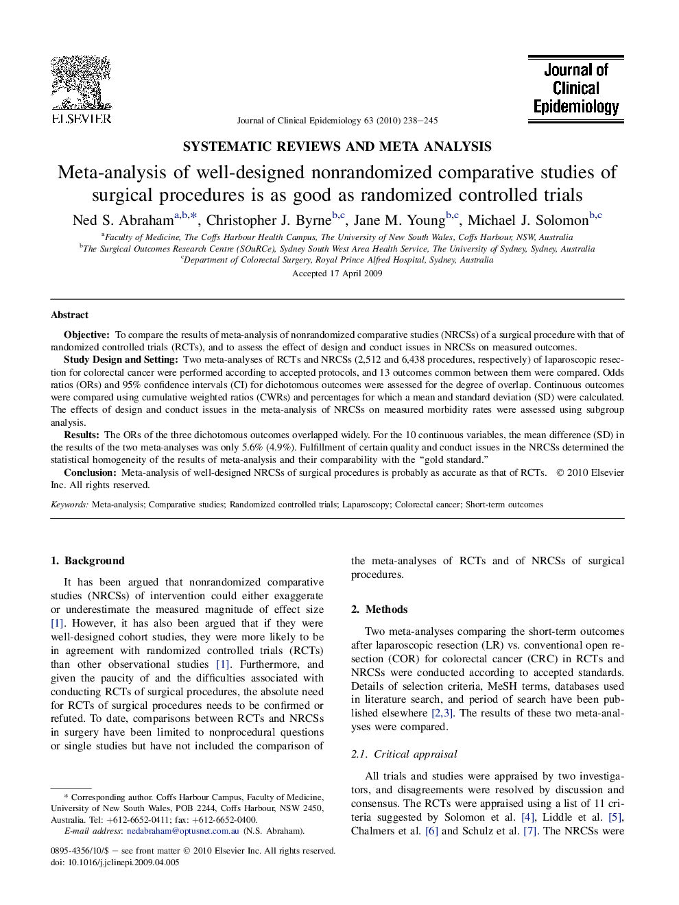 Meta-analysis of well-designed nonrandomized comparative studies of surgical procedures is as good as randomized controlled trials