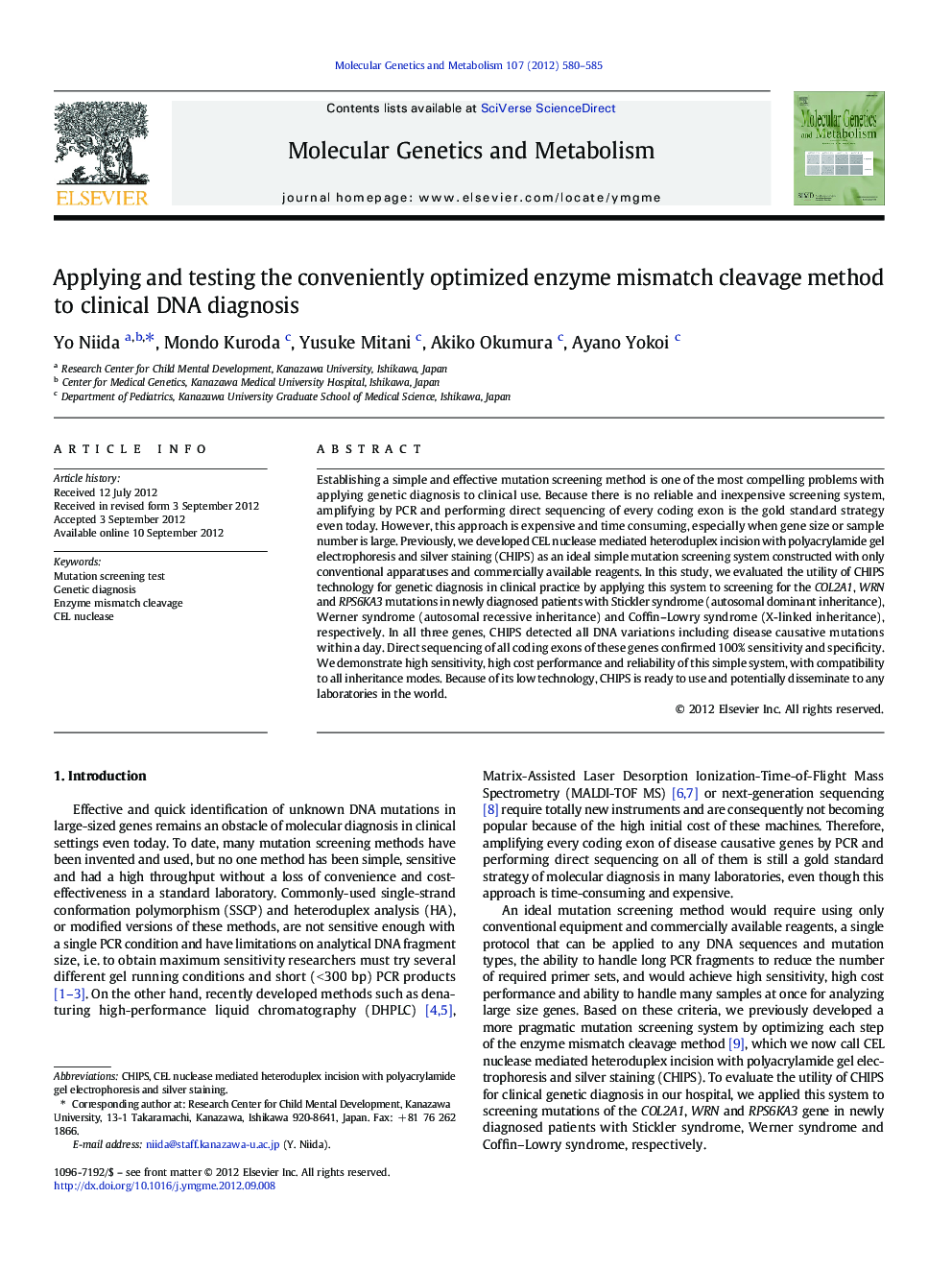 Applying and testing the conveniently optimized enzyme mismatch cleavage method to clinical DNA diagnosis