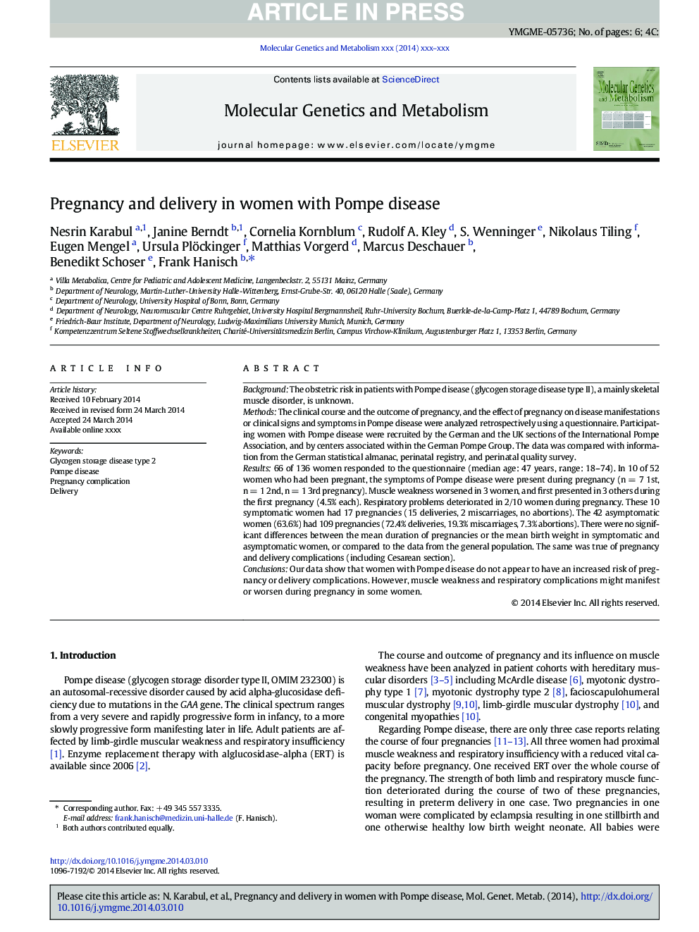 Pregnancy and delivery in women with Pompe disease