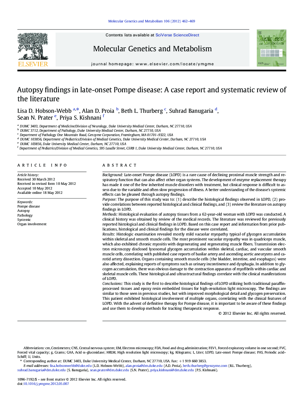 Autopsy findings in late-onset Pompe disease: A case report and systematic review of the literature