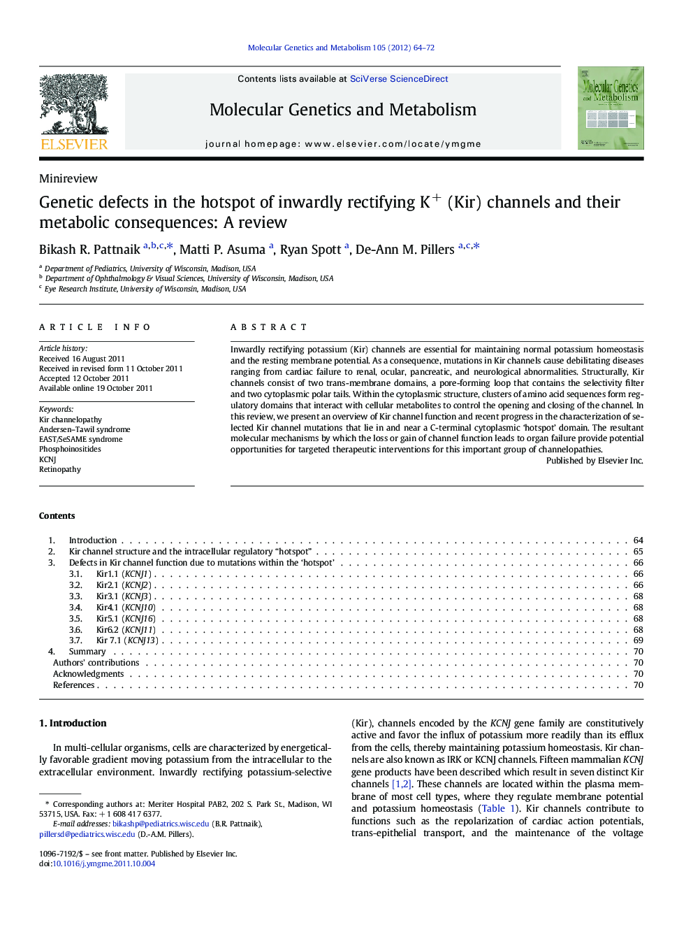 Genetic defects in the hotspot of inwardly rectifying K+ (Kir) channels and their metabolic consequences: A review