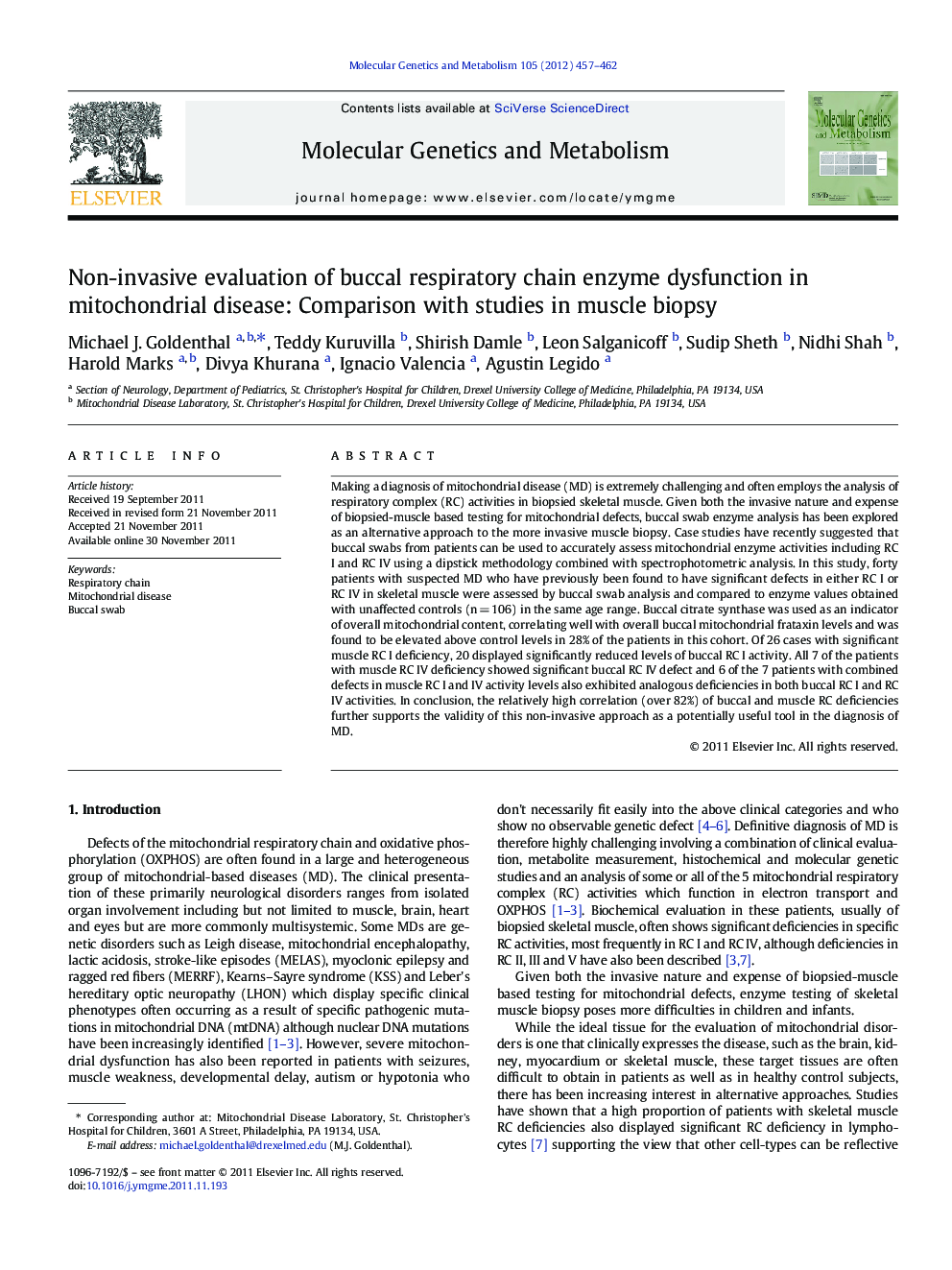 Non-invasive evaluation of buccal respiratory chain enzyme dysfunction in mitochondrial disease: Comparison with studies in muscle biopsy