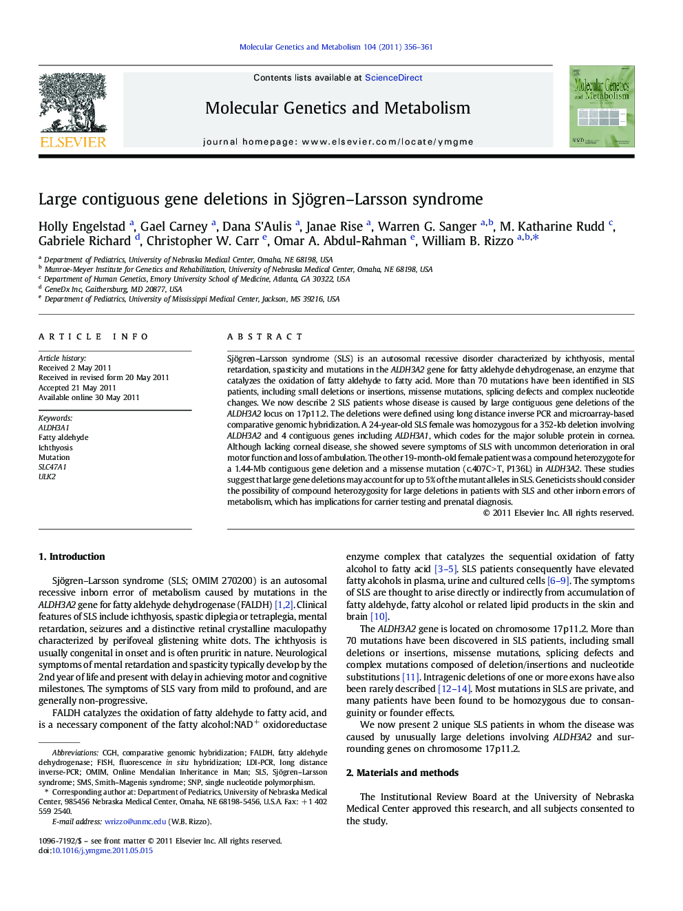 Large contiguous gene deletions in Sjögren-Larsson syndrome