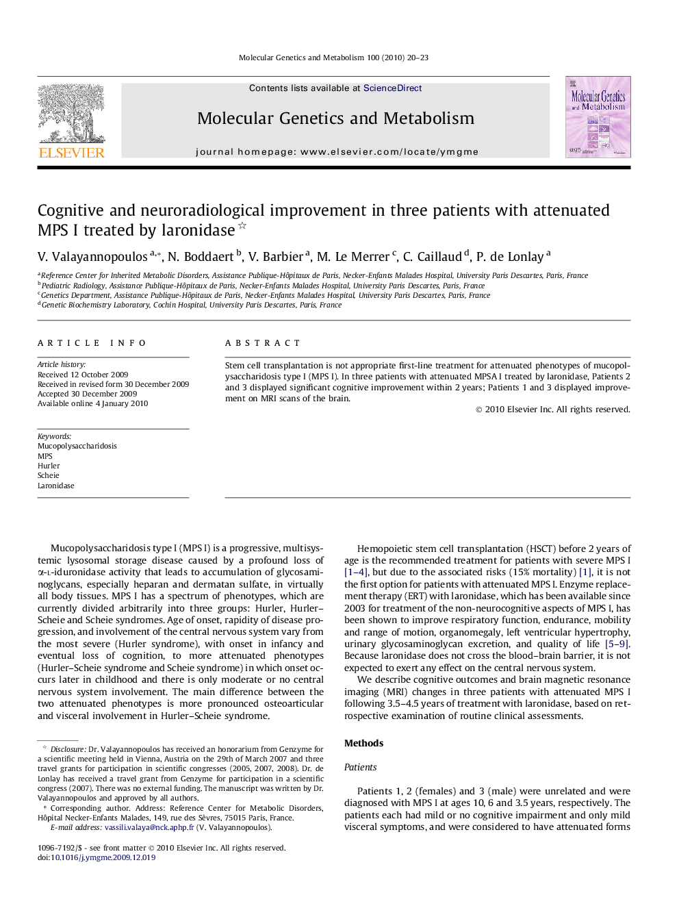 Cognitive and neuroradiological improvement in three patients with attenuated MPS I treated by laronidase