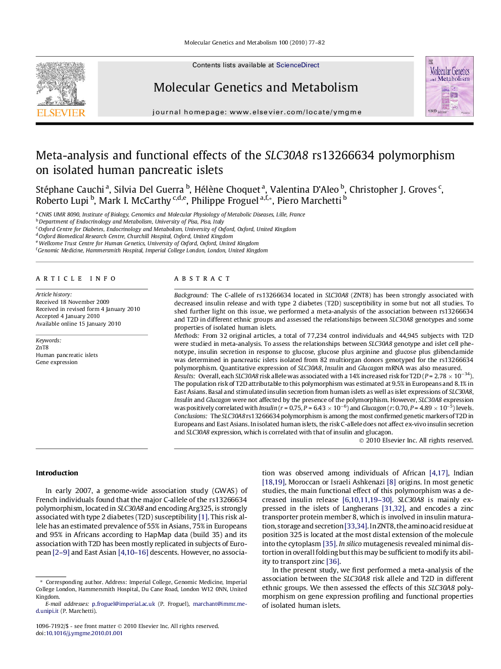 Meta-analysis and functional effects of the SLC30A8 rs13266634 polymorphism on isolated human pancreatic islets