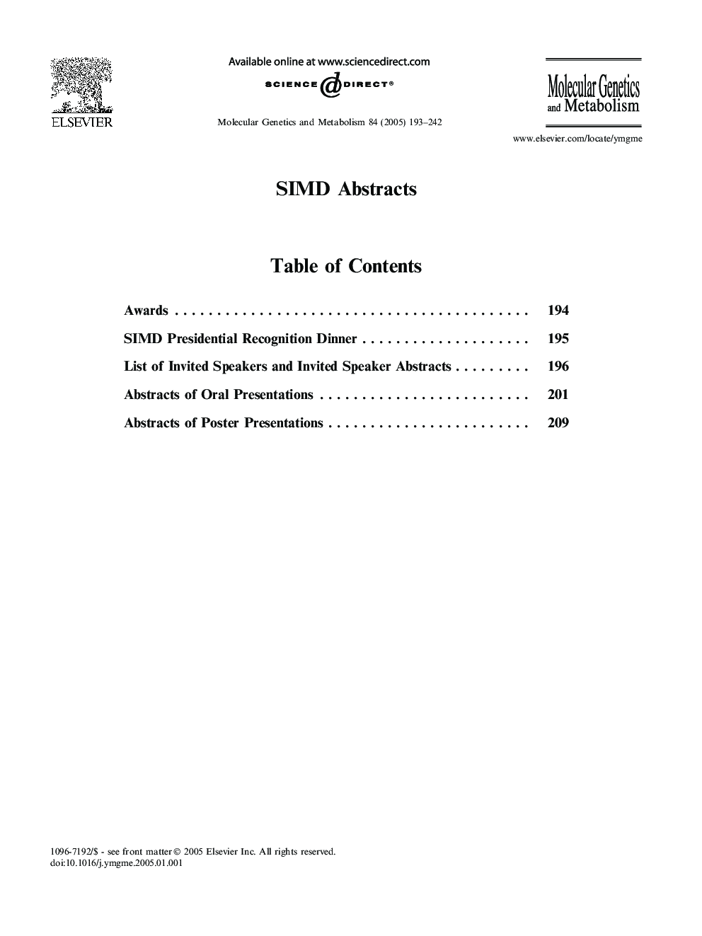 SIMD Abstracts Issue 2005