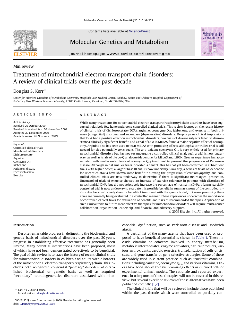 Treatment of mitochondrial electron transport chain disorders: A review of clinical trials over the past decade