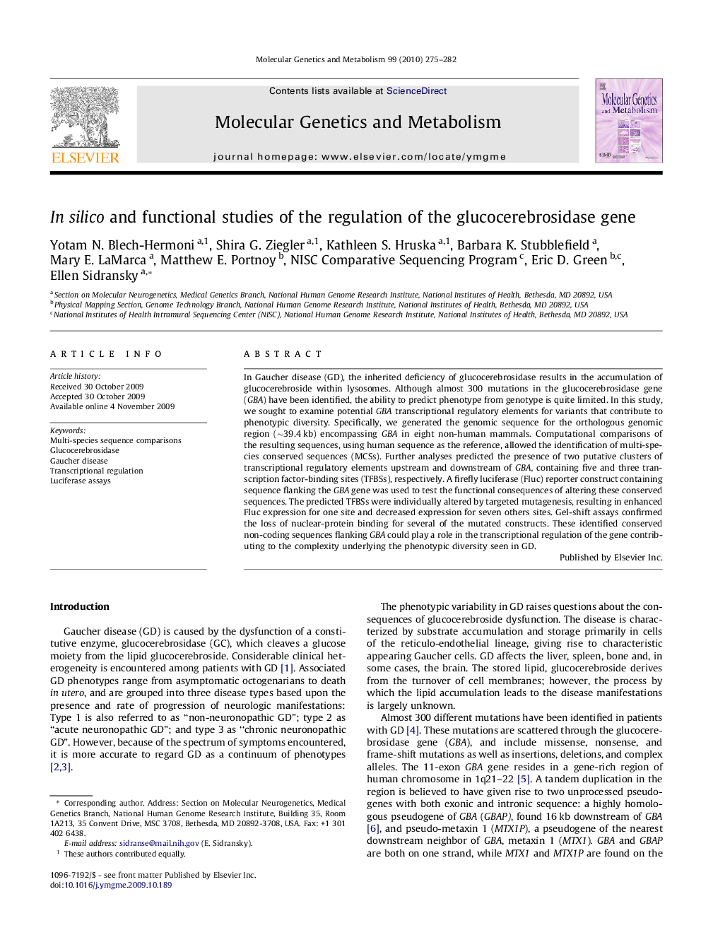 In silico and functional studies of the regulation of the glucocerebrosidase gene