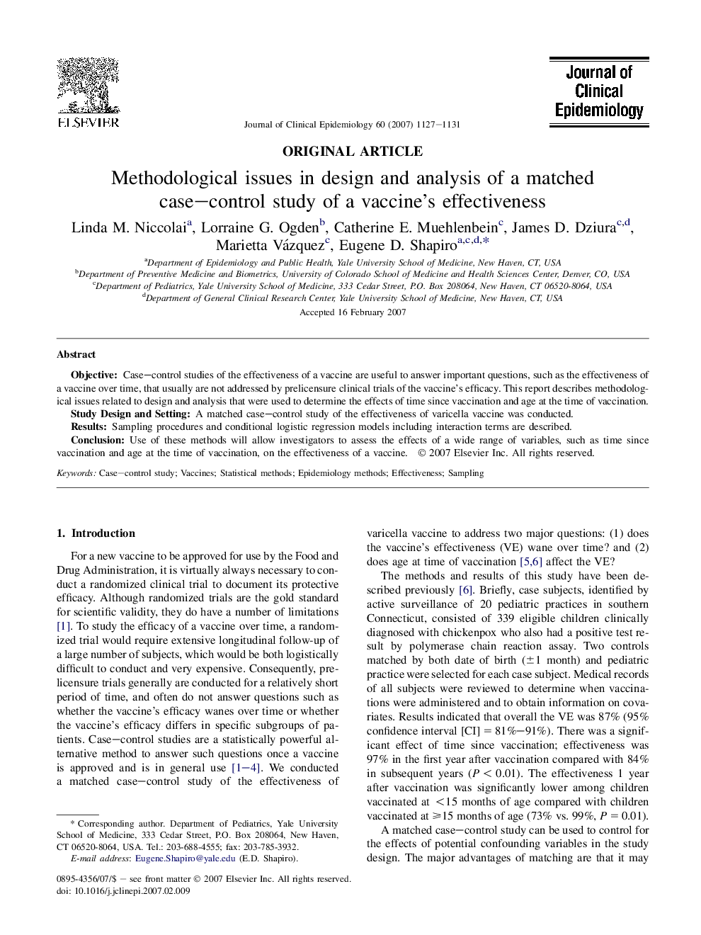 Methodological issues in design and analysis of a matched case–control study of a vaccine's effectiveness