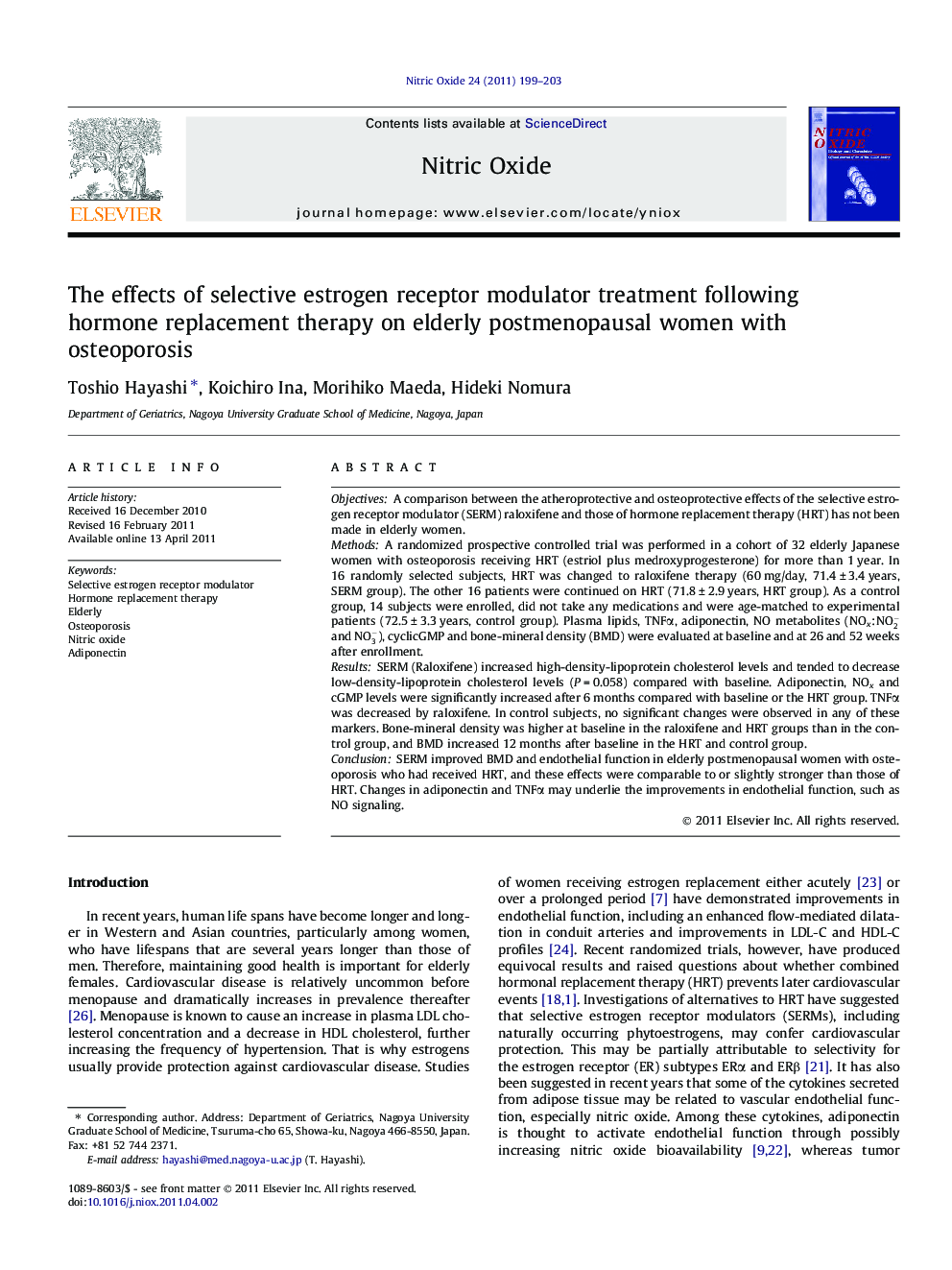 عکس صفحه اول مقاله: The effects of selective estrogen receptor modulator treatment following hormone replacement therapy on elderly postmenopausal women with osteoporosis The effects of selective estrogen receptor modulator treatment following hormone replacement therapy on elderly postmenopausal women with osteoporosis