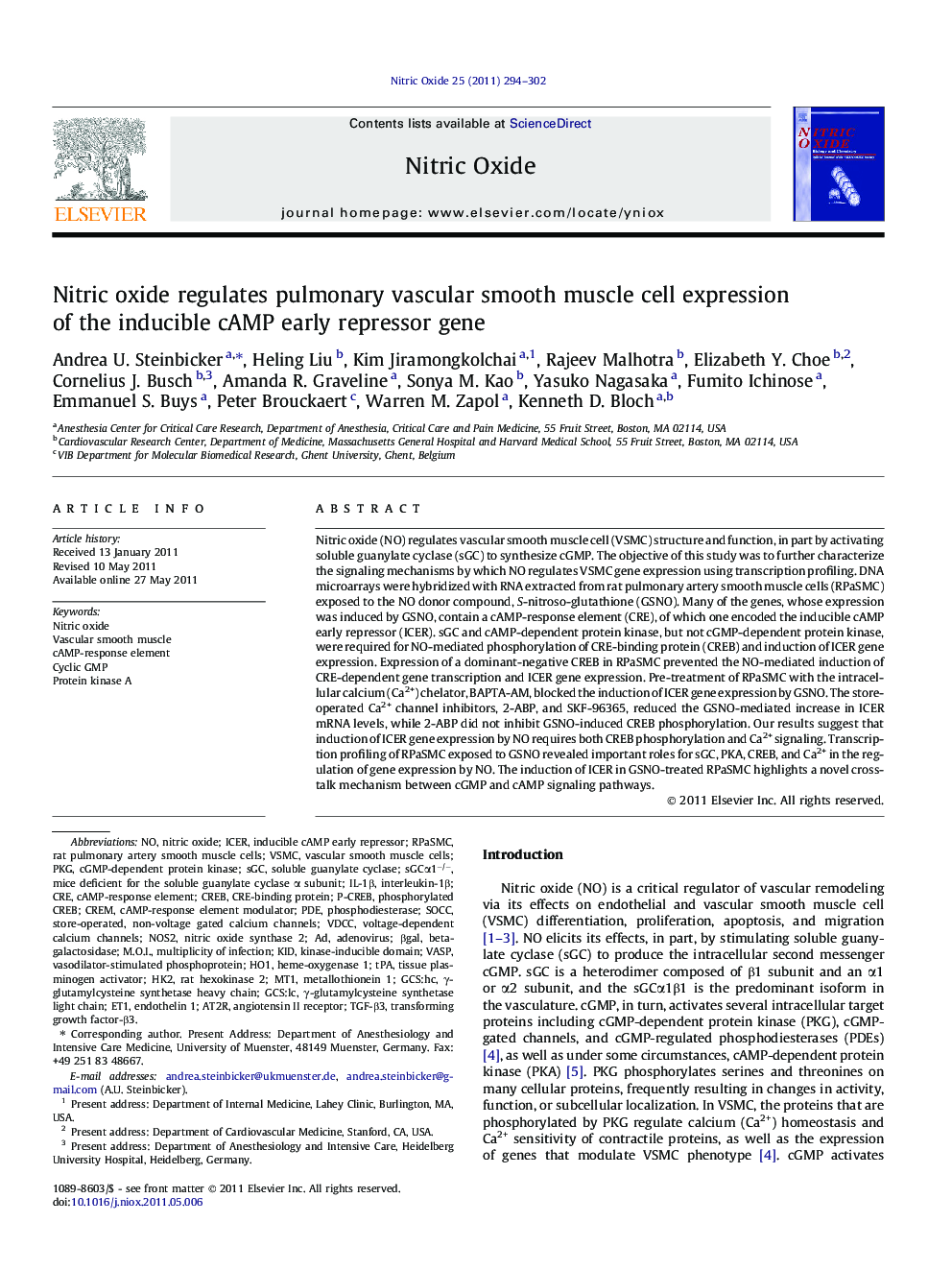 Nitric oxide regulates pulmonary vascular smooth muscle cell expression of the inducible cAMP early repressor gene