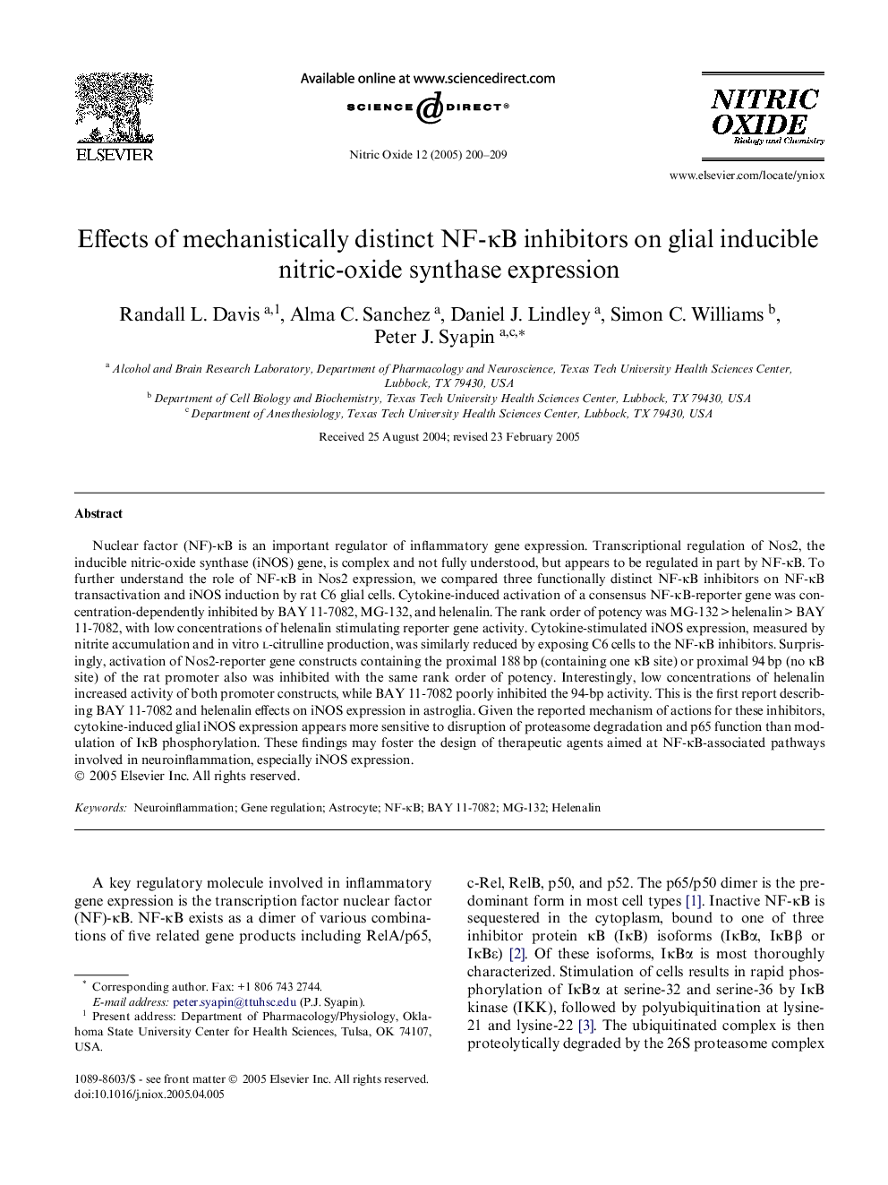 Effects of mechanistically distinct NF-ÎºB inhibitors on glial inducible nitric-oxide synthase expression