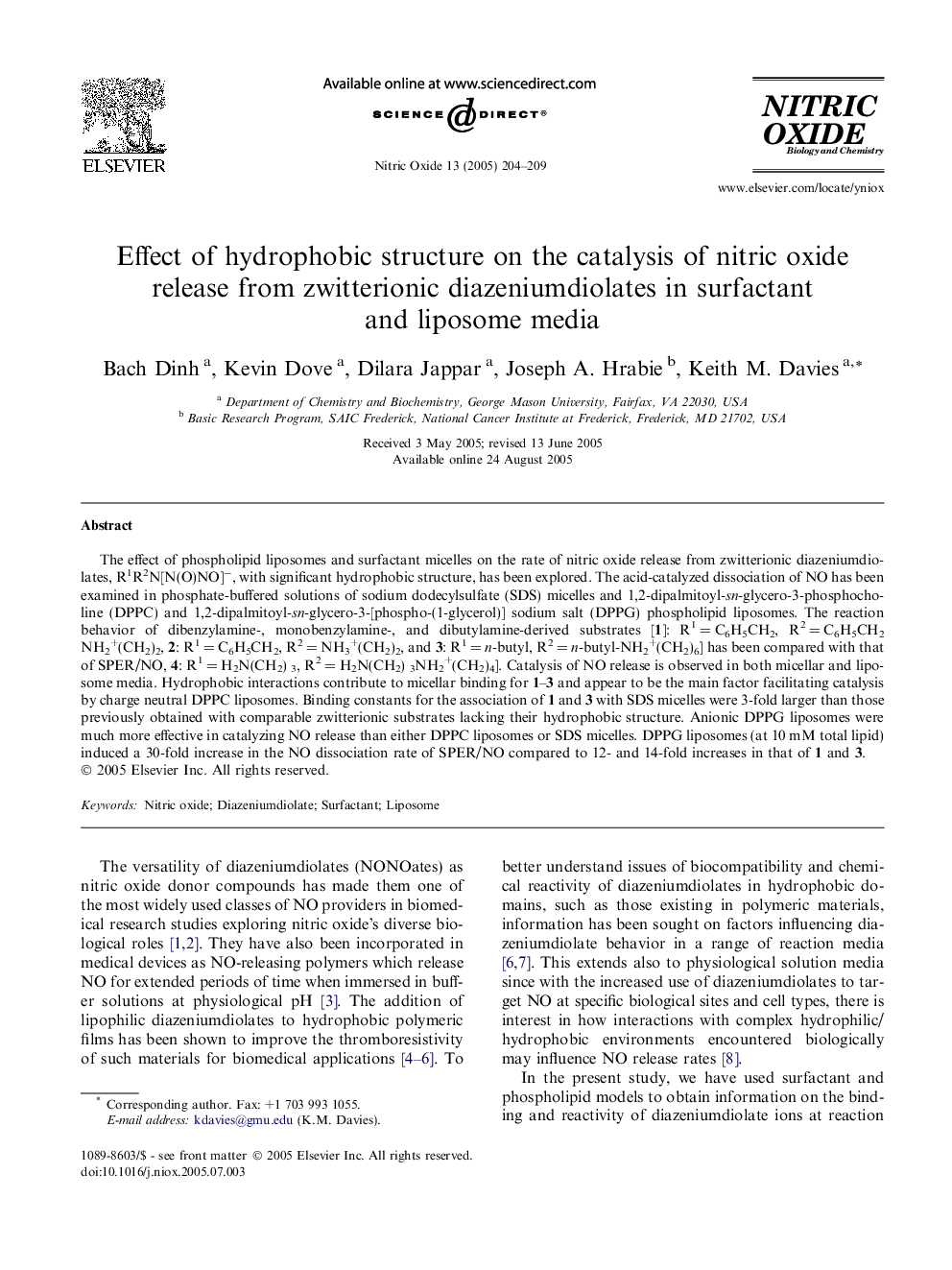 Effect of hydrophobic structure on the catalysis of nitric oxide release from zwitterionic diazeniumdiolates in surfactant and liposome media