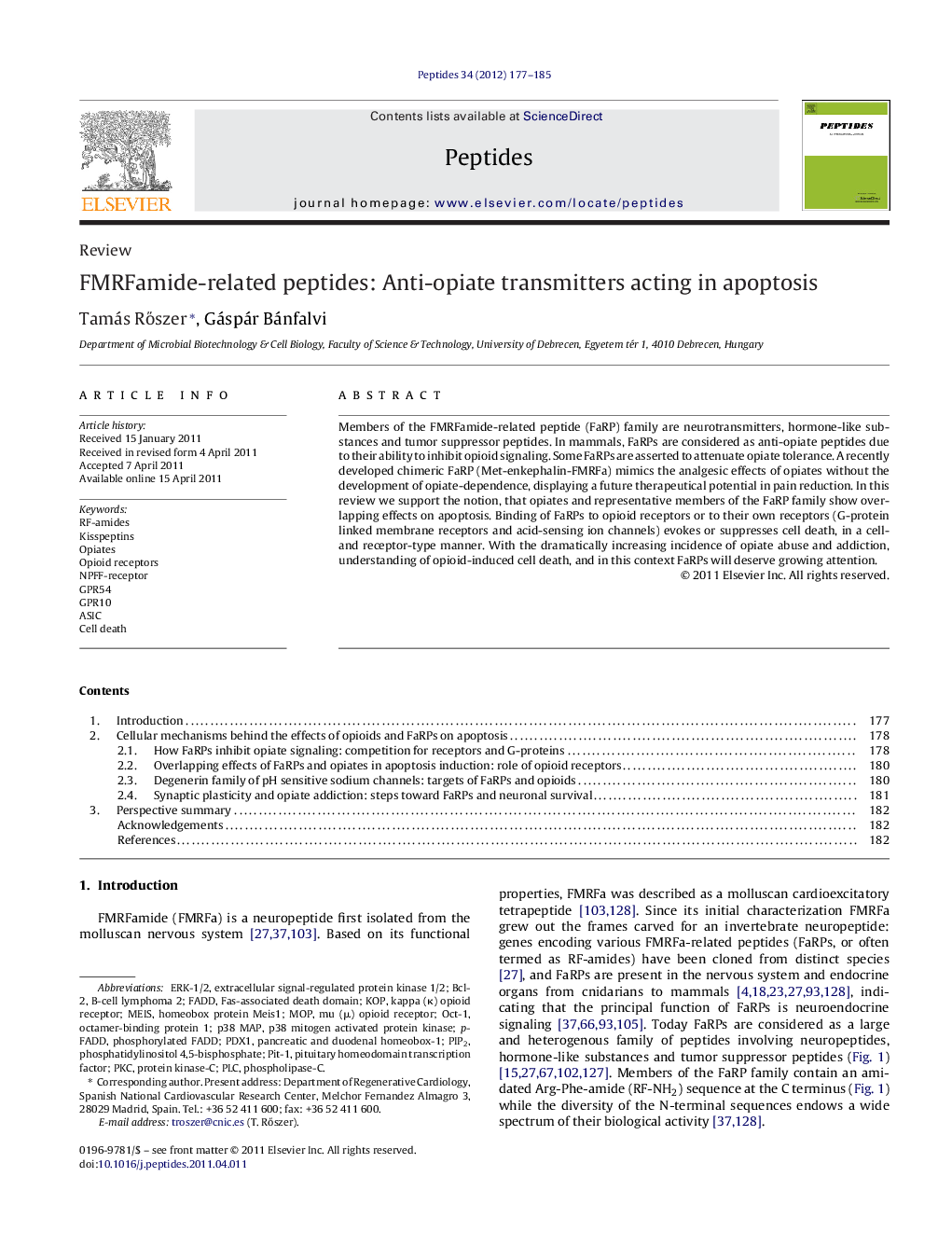 FMRFamide-related peptides: Anti-opiate transmitters acting in apoptosis