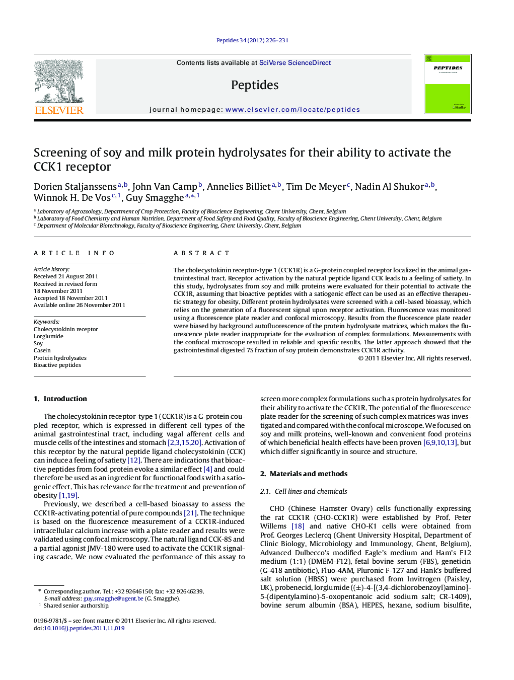 Screening of soy and milk protein hydrolysates for their ability to activate the CCK1 receptor