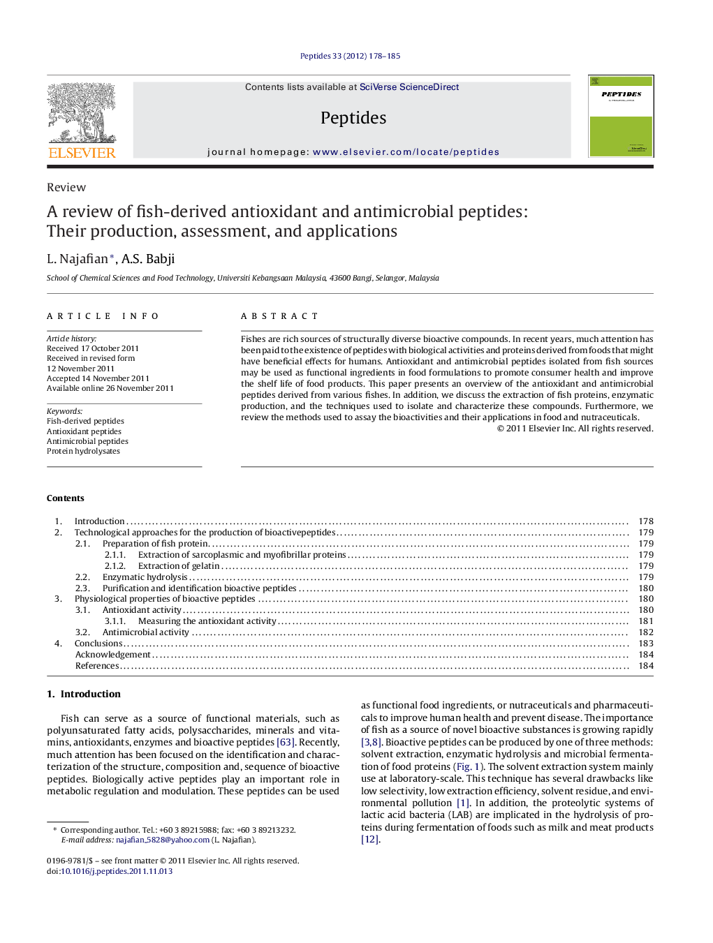 عکس صفحه اول مقاله: A review of fish-derived antioxidant and antimicrobial peptides: Their production, assessment, and applications A review of fish-derived antioxidant and antimicrobial peptides: Their production, assessment, and applications
