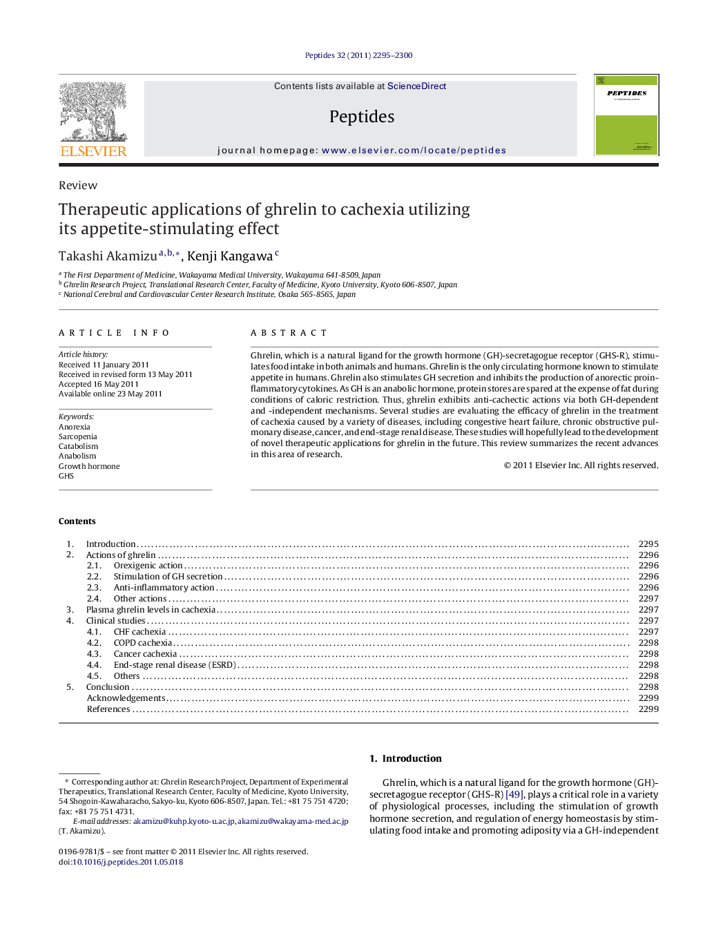 Therapeutic applications of ghrelin to cachexia utilizing its appetite-stimulating effect