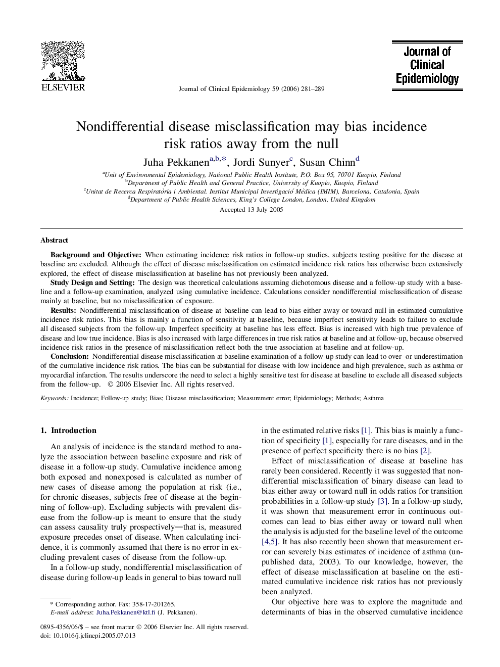 Nondifferential disease misclassification may bias incidence risk ratios away from the null