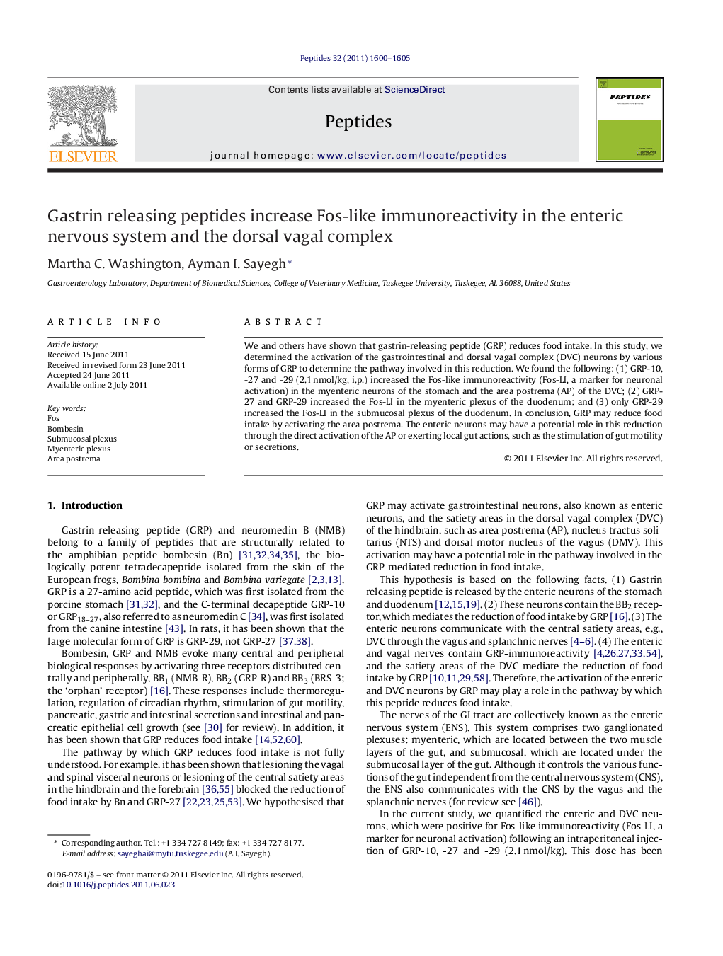 Gastrin releasing peptides increase Fos-like immunoreactivity in the enteric nervous system and the dorsal vagal complex