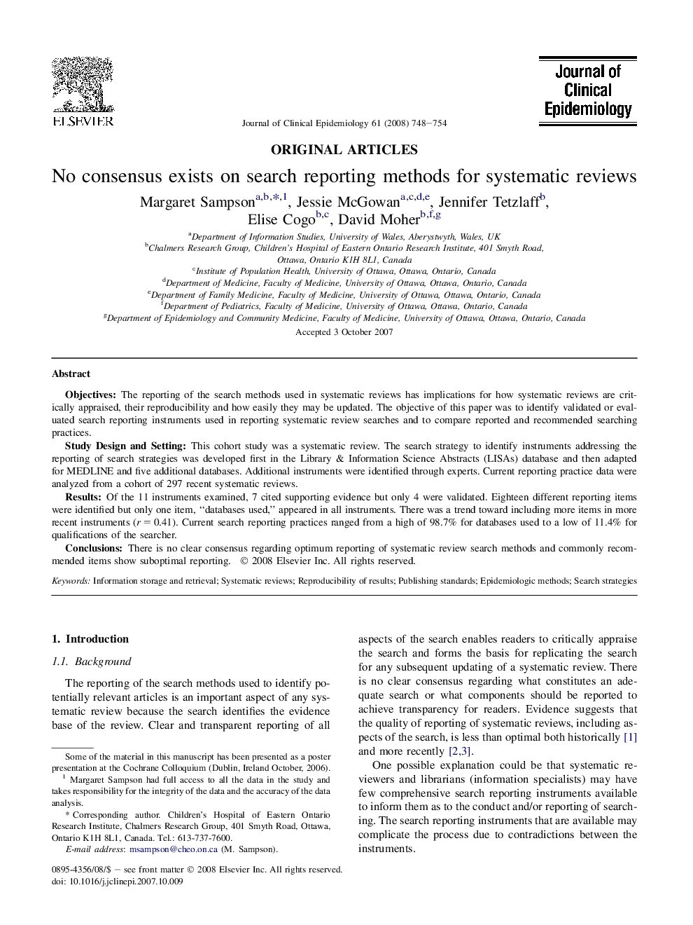 No consensus exists on search reporting methods for systematic reviews 