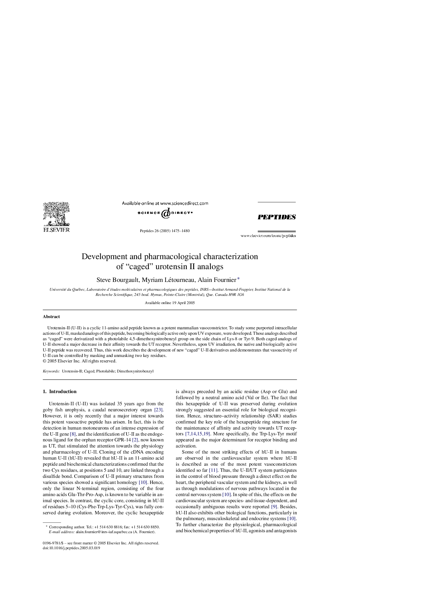 Development and pharmacological characterization of “caged” urotensin II analogs