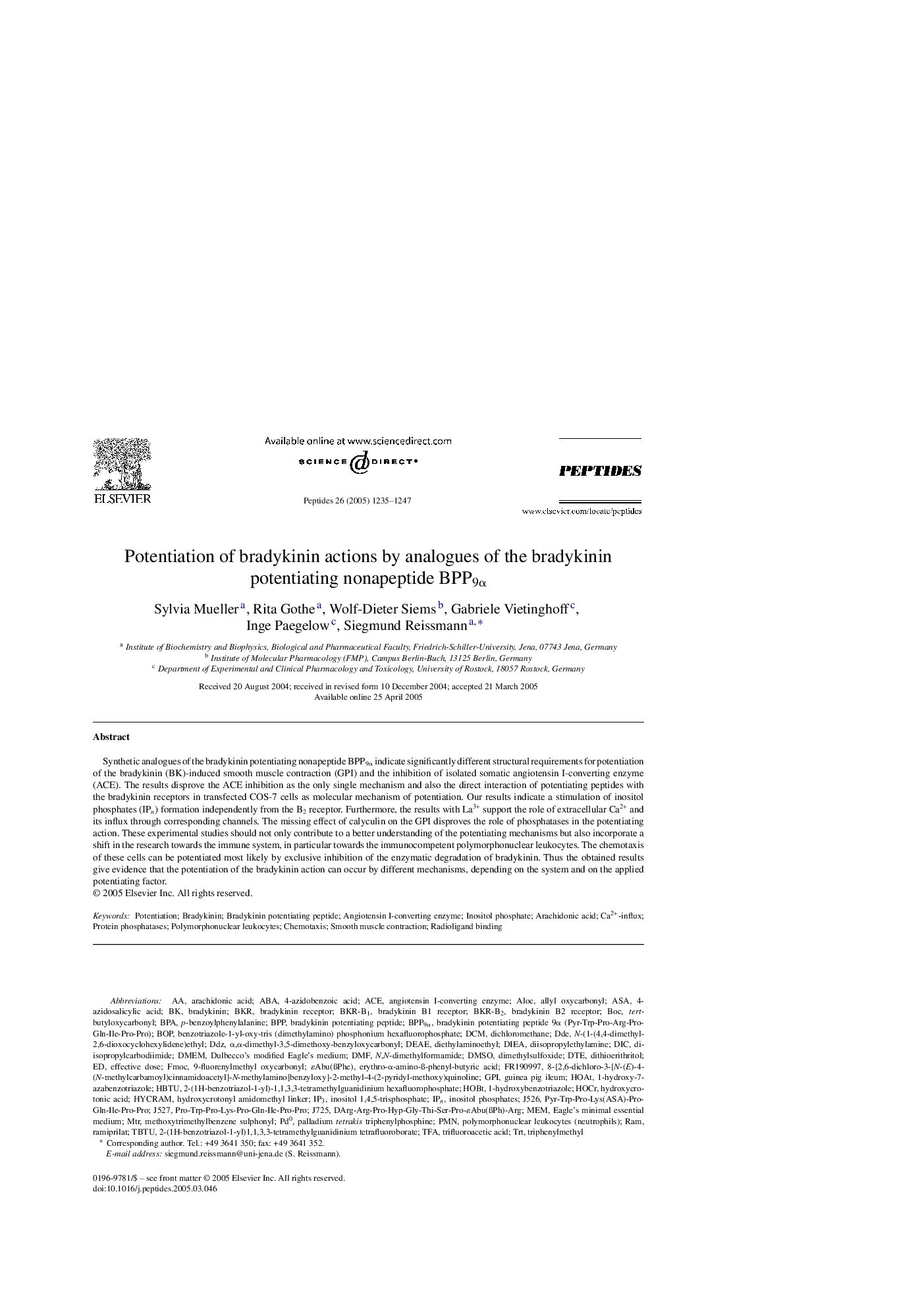 Potentiation of bradykinin actions by analogues of the bradykinin potentiating nonapeptide BPP9Î±