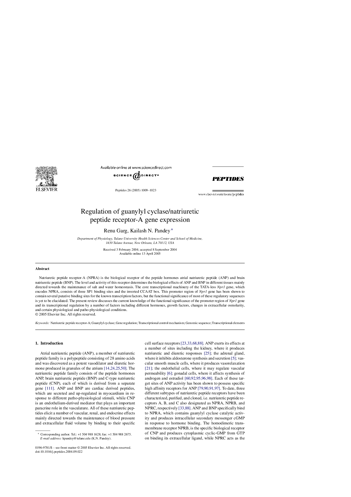 Regulation of guanylyl cyclase/natriuretic peptide receptor-A gene expression