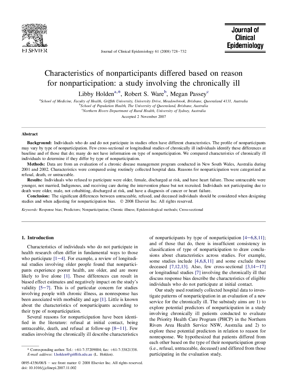 Characteristics of nonparticipants differed based on reason for nonparticipation: a study involving the chronically ill