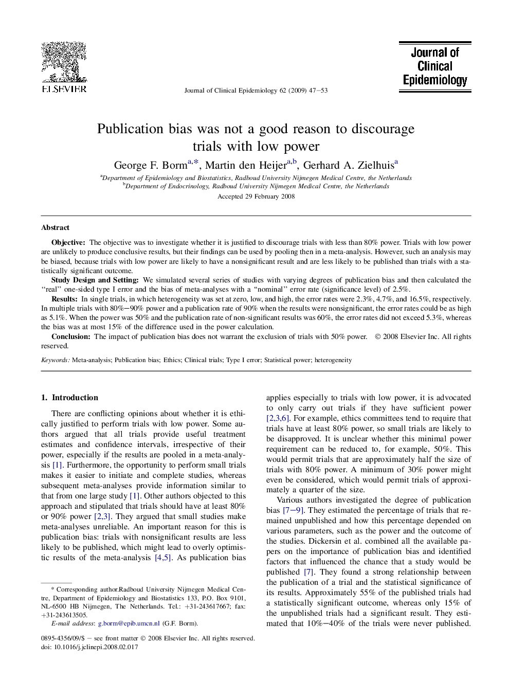 Publication bias was not a good reason to discourage trials with low power