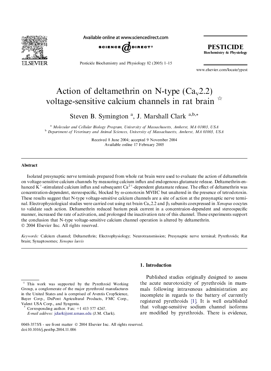 Action of deltamethrin on N-type (Cav2.2) voltage-sensitive calcium channels in rat brain