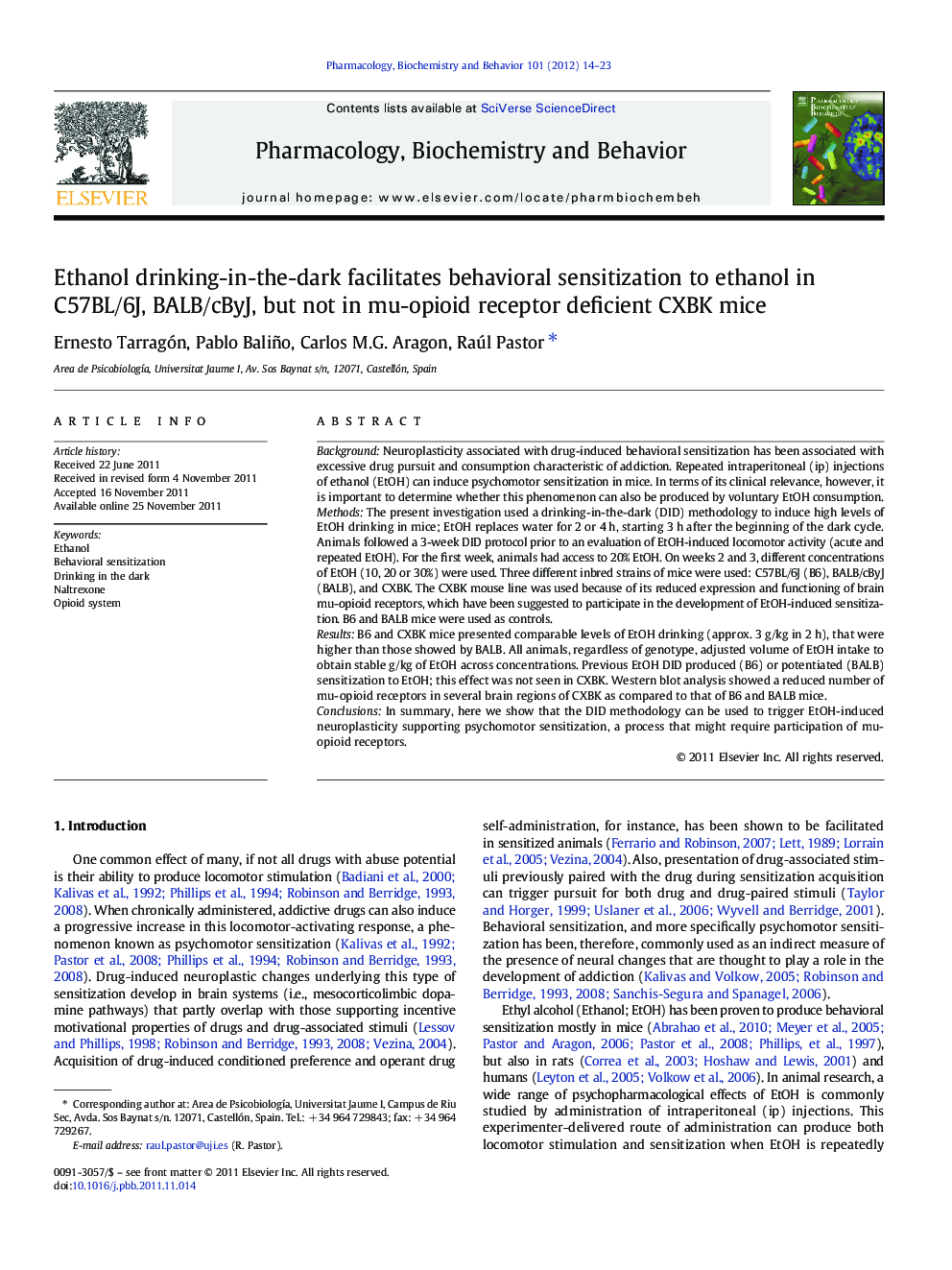 Ethanol drinking-in-the-dark facilitates behavioral sensitization to ethanol in C57BL/6J, BALB/cByJ, but not in mu-opioid receptor deficient CXBK mice