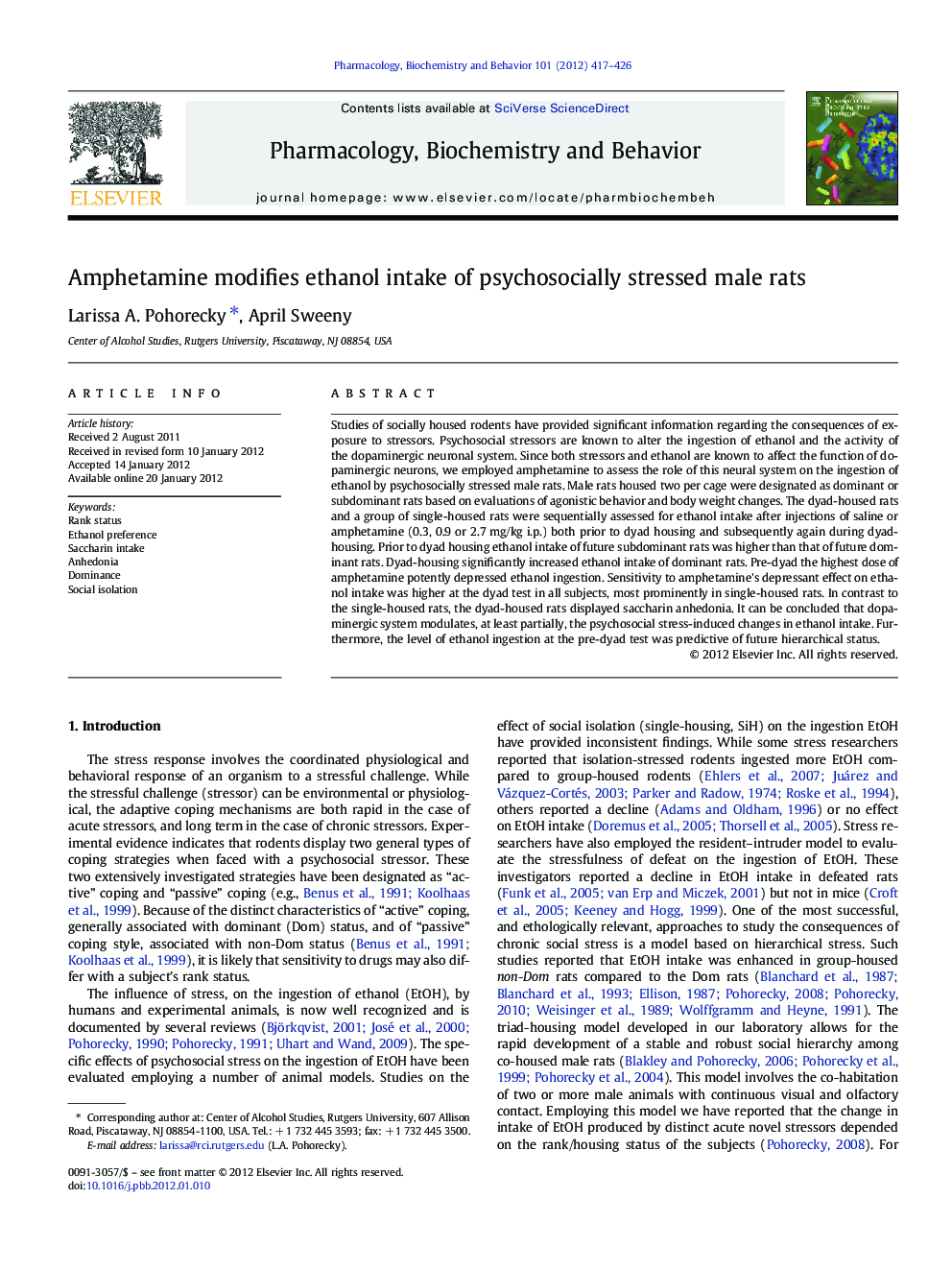 Amphetamine modifies ethanol intake of psychosocially stressed male rats