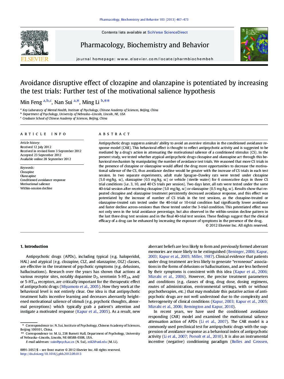 Avoidance disruptive effect of clozapine and olanzapine is potentiated by increasing the test trials: Further test of the motivational salience hypothesis