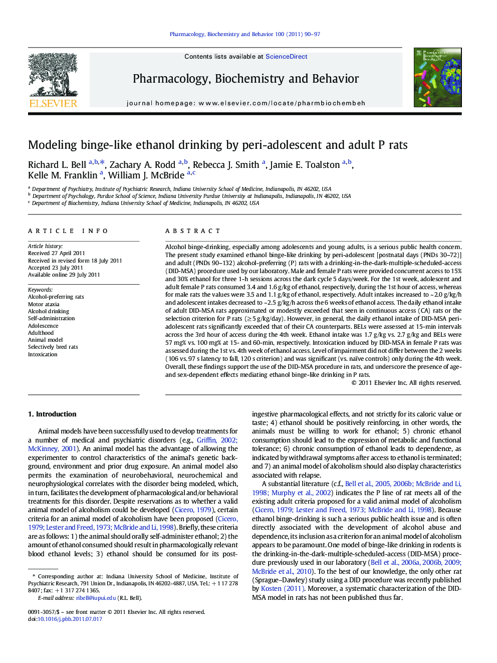 عکس صفحه اول مقاله: Modeling binge-like ethanol drinking by peri-adolescent and adult P rats Modeling binge-like ethanol drinking by peri-adolescent and adult P rats