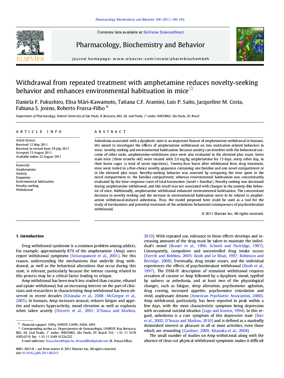 Withdrawal from repeated treatment with amphetamine reduces novelty-seeking behavior and enhances environmental habituation in mice