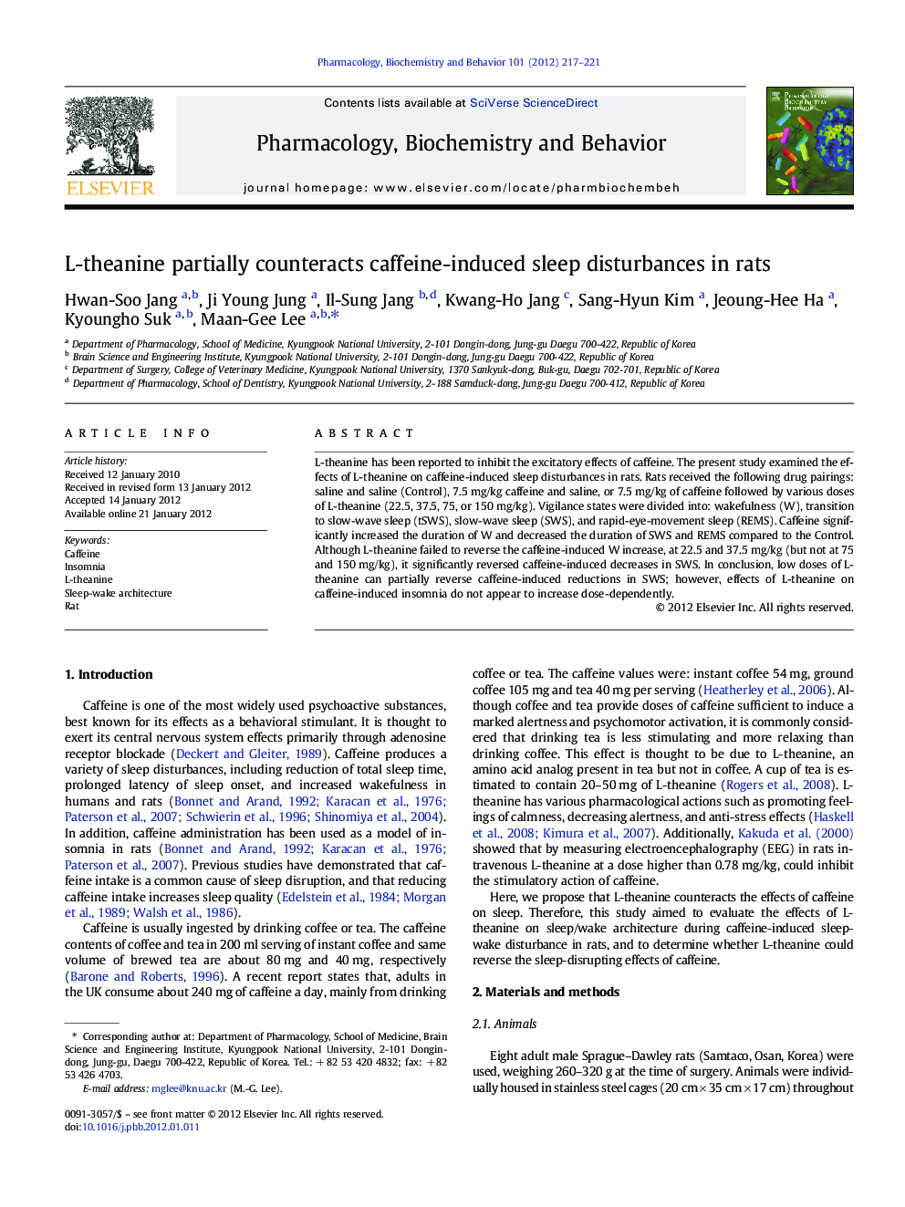 عکس صفحه اول مقاله: L-theanine partially counteracts caffeine-induced sleep disturbances in rats L-theanine partially counteracts caffeine-induced sleep disturbances in rats
