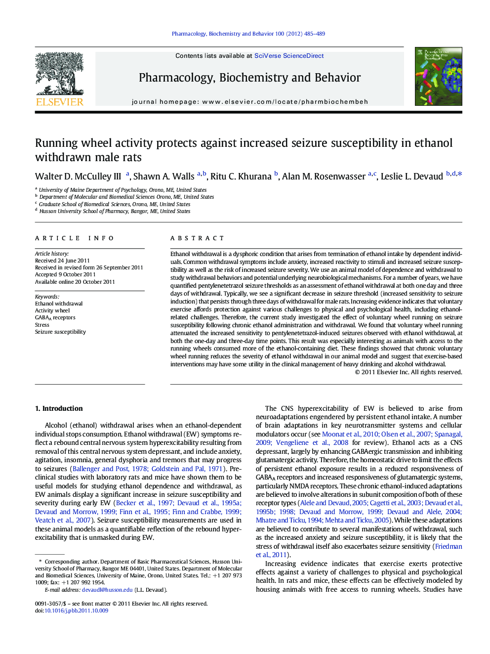 Running wheel activity protects against increased seizure susceptibility in ethanol withdrawn male rats