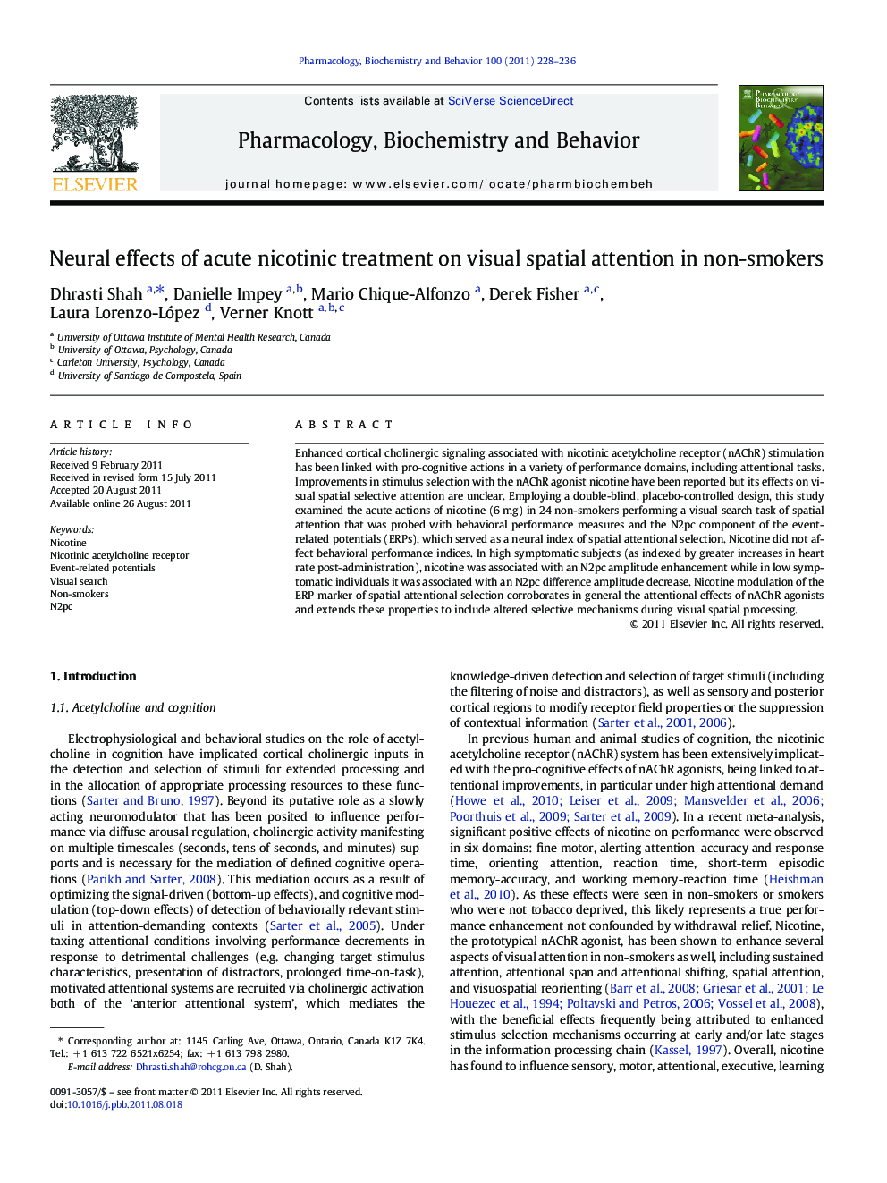 Neural effects of acute nicotinic treatment on visual spatial attention in non-smokers