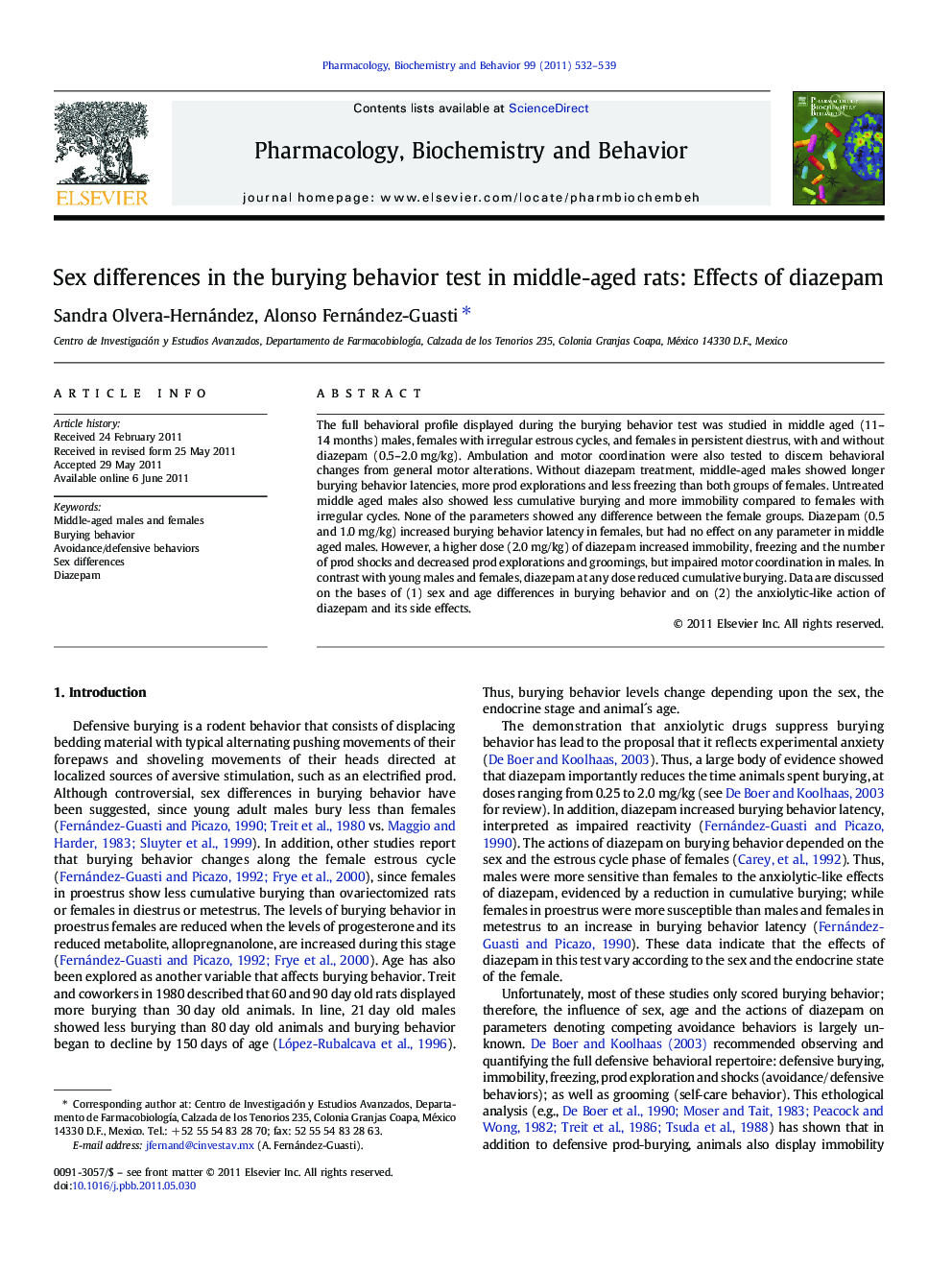 Sex differences in the burying behavior test in middle-aged rats: Effects of diazepam